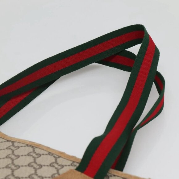 GUCCI GG Plus Supreme Web Sherry Line Tote Bag PVC Beige Gold Auth BA5355 - Picture 13 of 15